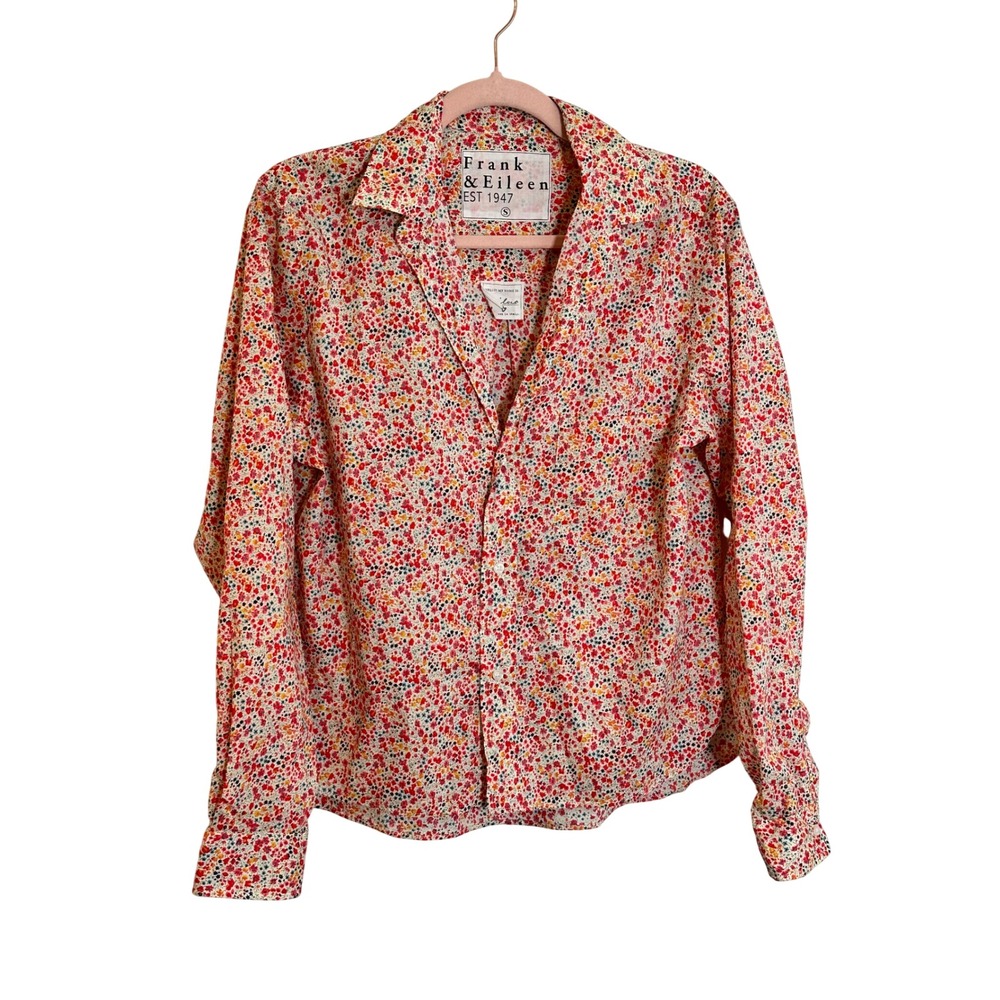 Frank & Eileen Silvio Button Up Shirt Size S Pink Blue Ditsy Floral Cotton